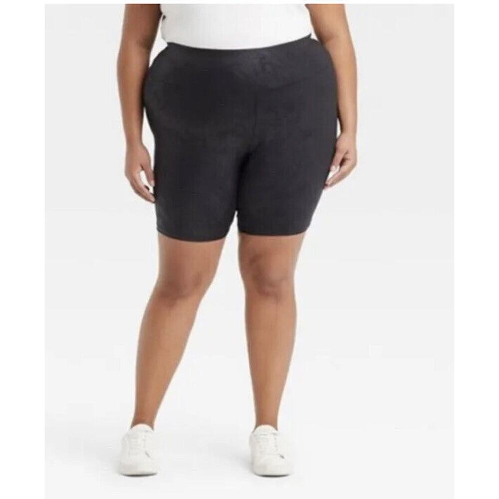 Ava & Viv High-Waisted Liquid Shine Bike Shorts Black Women’s X (14W) NWT